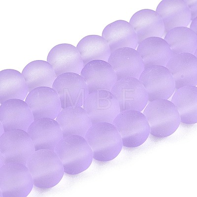 Baking Paint Lilac Frosted Round Transparent Glass Bead Strands X-GLAA-S031-6mm-25-1