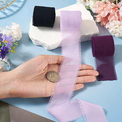 3 Rolls Polyester Raw Edges Ribbons SRIB-TAC0002-26B-1