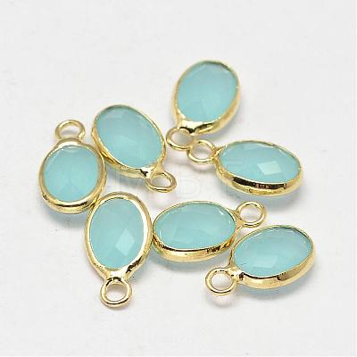 Oval Faceted Golden Tone Brass Glass Charms GLAA-O015-24G-1