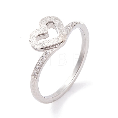 304 Stainless Steel Heart Finger Ring for Women RJEW-C086-06-P-1