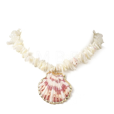 Summer Beach Electroplate Natural Sea Shell Pendant Shell Chip Beaded Necklaces for Women NJEW-JN06372-1