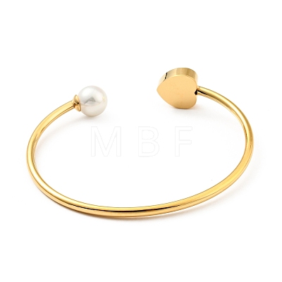 Shell Pearl & Heart with Evil Eye Open Cuff Bangle BJEW-G647-03G-1