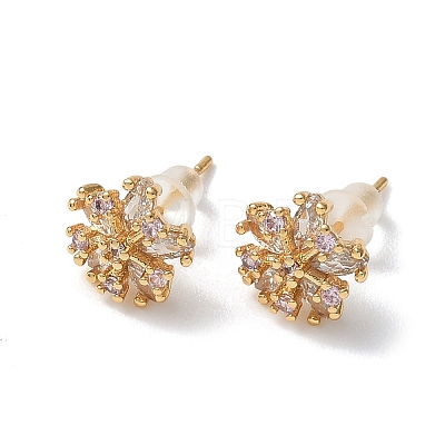 Snowflake Brass Micro Pave Cubic Zirconia Stud Earrings EJEW-Z152-02G-02-1