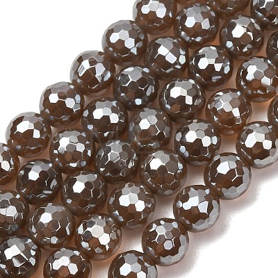 Electroplated Natural Agate Beads Strands G-B191-A07-8mm-17-1