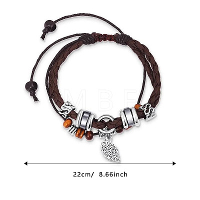 Imitation Leather & Alloy & Wood Double Layers Bracelets WGA6452-01-1