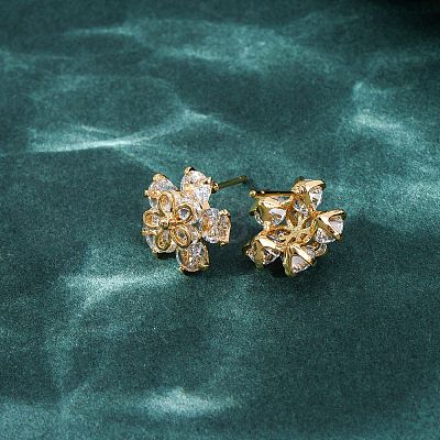 Brass Cubic Zirconia Stud Earrings for Women EJEW-F418-11G-1