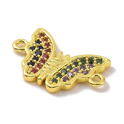Real 18K Gold Plated Brass Micro Pave Cubic Zirconia Connector Charms KK-L209-053G-01-1
