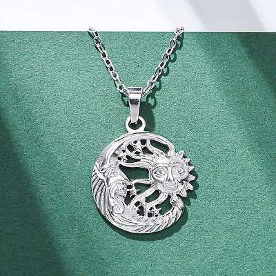 Moon & Star & Sun 304 Stainless Steel Pendant Necklaces NJEW-H059-14P-1