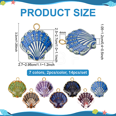 14Pcs 7 Colors Handmade Porcelain Pendants PALLOY-PH01940-1
