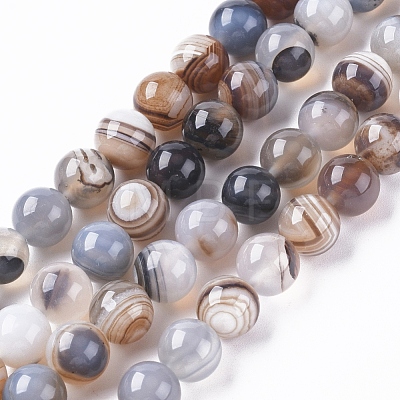 Natural Striped Agate/Banded Agate Beads Strands G-G582-10mm-57-1