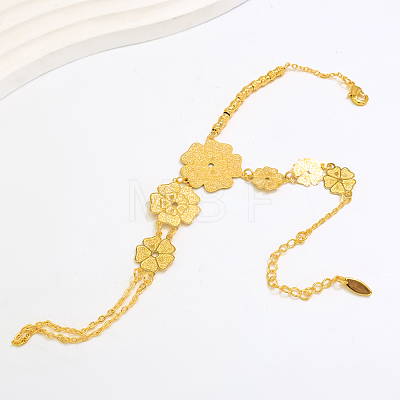 Vintage Brass Carved Hollow 5-Petal Flower Hand Chain Ring Bracelets for Women FB4811-1-1
