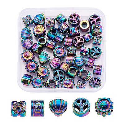 Fashewelry 50Pcs 5 Style Rainbow Color Alloy European Beads FIND-FW0001-32-NR-1