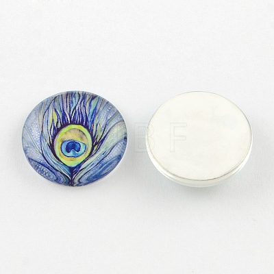 Half Round/Dome Feather Pattern Glass Flatback Cabochons for DIY Projects GGLA-Q037-12mm-M43-1