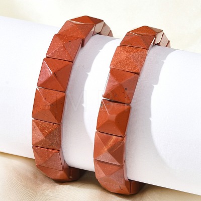 Square Natural Red Jasper Beads Stretch Bracelets for Women Men BJEW-C097-06S-1
