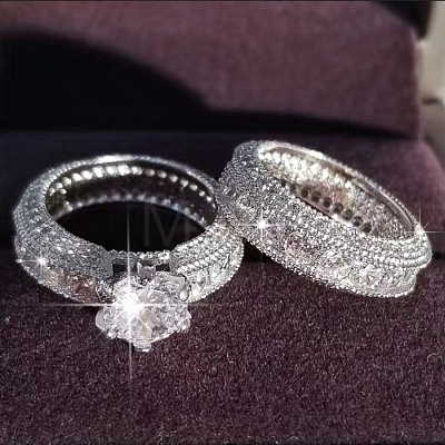 2Pcs Alloy with Crystal Rhinestone Finger Rings for Couple FS-WG6A3A8-04-1