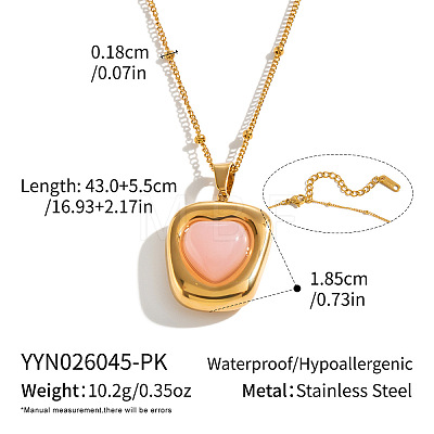 Dyed Natural Pink Quartz 304 Stainless Steel Geometric Pendant Necklaces for Women KV8466-5-1