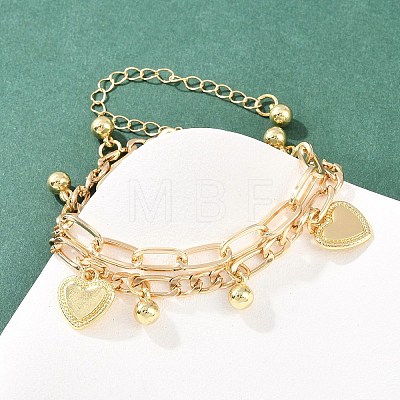 Iron Figaro & Paperclip Chain Double Layers Bracelets Link Bracelets for Women BJEW-A156-01G-1
