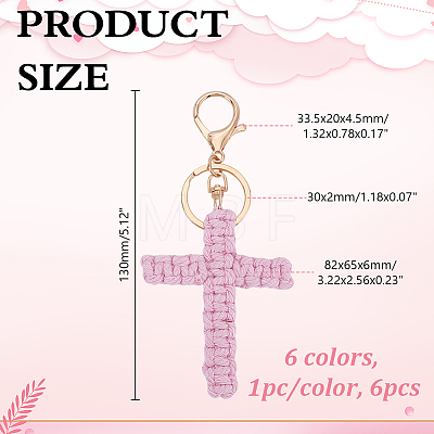 6Pcs 6 Colors Cotton Woven Cross Keychains KEYC-HY0001-42-1