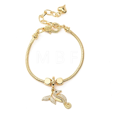Sea Horse Brass Micro Pave Clear Cubic Zirconia Charm Bracelets BJEW-H640-05B-G-1