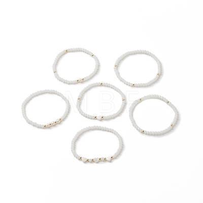 6Pcs 6 Style Natural Shell & Glass Star & Round Beaded Stretch Bracelets Set for Women BJEW-JB09945-01-1