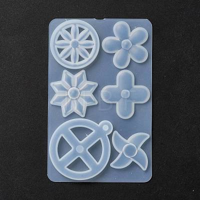 Flat Round Spinning Pendant and Windmill & Snowflake & Flower & Clover & Tyre Cabochon Silicone Molds X-DIY-P059-08-1