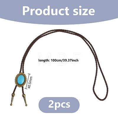2Pcs Alloy with Synthetic Gemstone Oval Bolo Tie Necklaces NJEW-DC0001-29-1