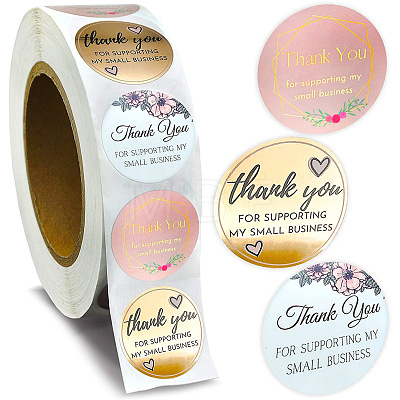 3 Patterns Round Dot Thank You Paper Self-Adhesive Gift Sticker Rolls STIC-PW0013-019-1