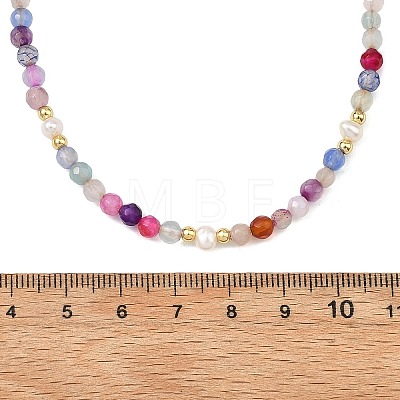 Dyed & Heated Faceted Round Natural Agate and Cultured Freshwater Pearl Beaded Necklaces for Women NJEW-JN06240-02-1
