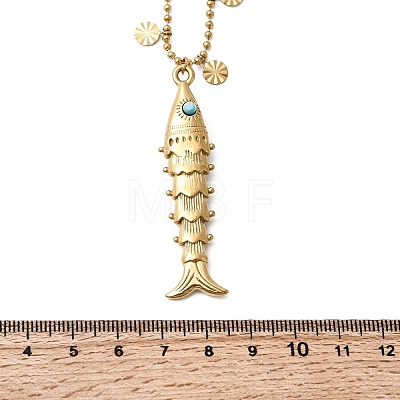 304 Stainless Steel with Synthetic Turquoise Fish Pendant Necklaces for Women NJEW-F362-02G-1