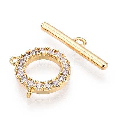 Brass Micro Pave Clear Cubic Zirconia Toggle Clasps KK-E068-VC174-1