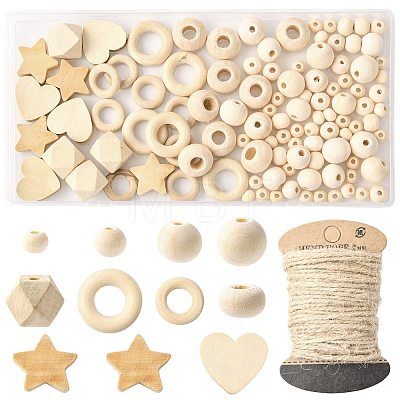 120Pcs 10 Styles Unfinished Wood Beads WOOD-FS0002-37-1
