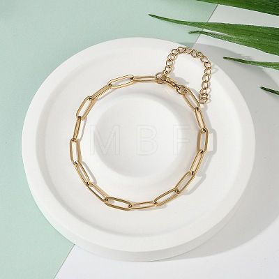 PVD Vacuum Plating 304 Stainless Steel Paperclip Chain Bracelet for Men Women X-BJEW-E031-02G-01-1