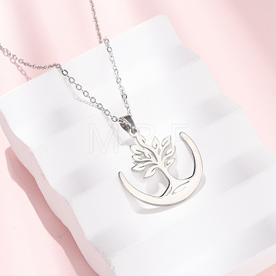 304 Stainless Steel Tree Pendant Cable Chain Necklaces for Men Women NJEW-K308-05D-P-1