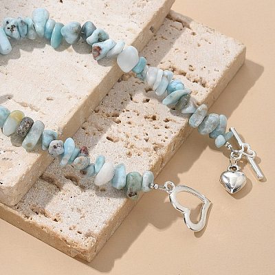 Natural Larimar Beaded Bracelets BJEW-JB02681-01-1