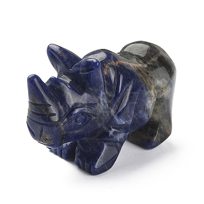 Natural Sodalite Carved Healing Rhinoceros Figurines DJEW-M008-02D-1