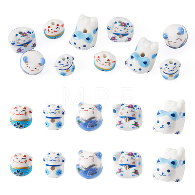 10Pcs 5 Styles Handmade Printed Porcelain Beads PORC-TA0001-81-1