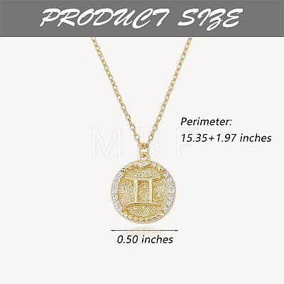 925 Sterling Silver 12 Constellation Necklace Gold Horoscope Zodiac Sign Necklace Round Astrology Pendant Necklace with Zircons Birthday Jewelry Gift for Women Men JN1089E-1