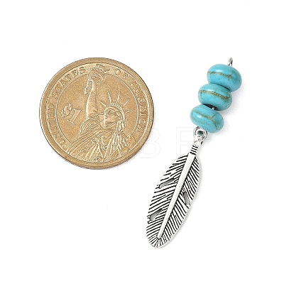 2Pcs 2 Colors Dyed Synthetic Turquoise Rondelle Beaded Pendants PALLOY-JF04682-1