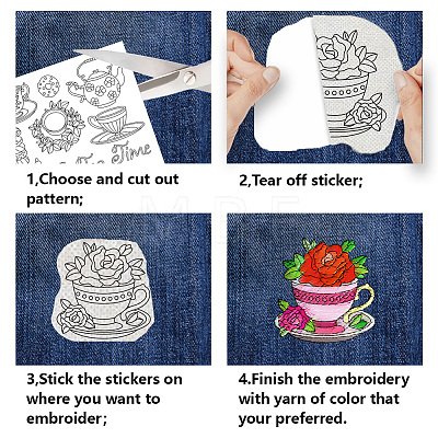 4 Sheets 11.6x8.2 Inch Stick and Stitch Embroidery Patterns DIY-WH0455-175-1