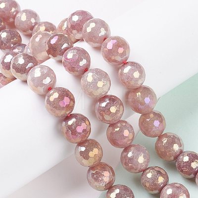 Round Natural Electroplated Strawberry Quartz Beads G-P447-B01-01-1