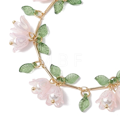 Flower Leaf Shell Pearl & Acrylic Charm Bracelets BJEW-TA00535-03-1