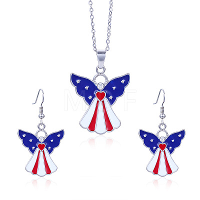 Independence Day Zinc Alloy Enamel & Rhinestone Pendant Necklaces & Dangle Earrings Sets FS-WG64DB3-07-1