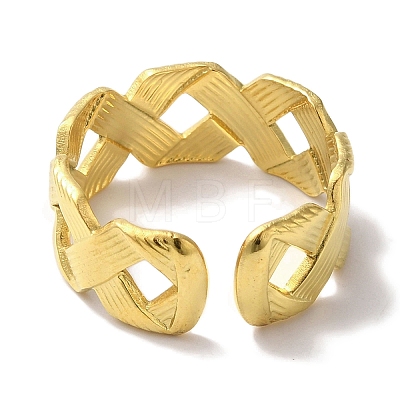 PVD Vacuum Plating 201 Stainless Steel Criss Cross Open Cuff Rings for Women RJEW-C092-17G-1