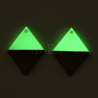 Walnut Wood & Luminous Glow in the Dark Resin Pendants RESI-N039-76-1