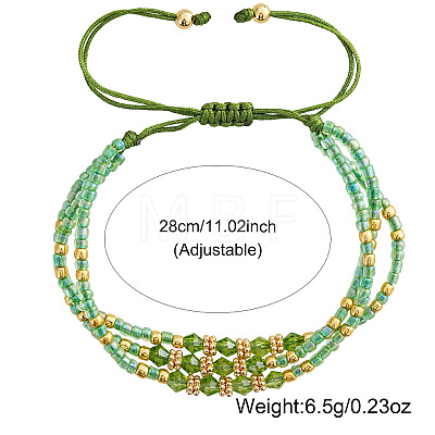 Adjustable Glass Seed Bead & Glass & Brass Beads Multi-Strand Bracelets for Women HR1151-1-1