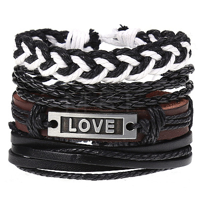 4Pcs Retro Cattlehide Leather Cord Multi-strand Bracelets for Men WGE7990-12-1