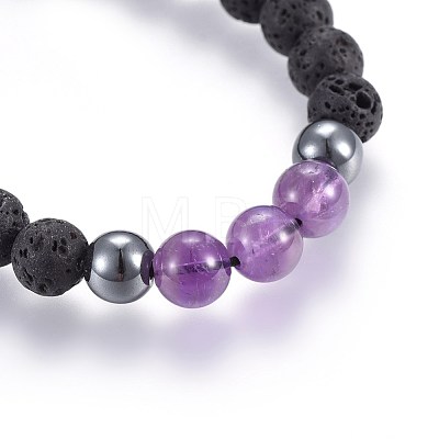 Natural Lava Rock and Non-Magnetic Synthetic Hematite Beads Braided Bead Bracelets BJEW-JB03975-01-1