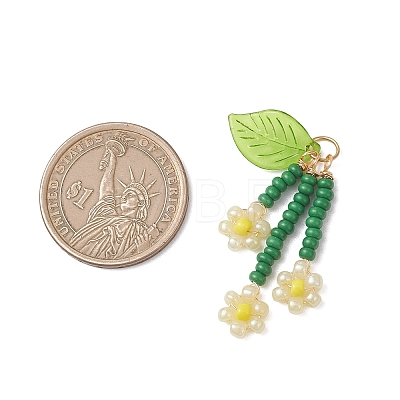 Glass Seed Beaded Flower Pendants PALLOY-MZ01194-03-1