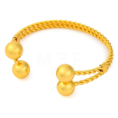 Round Balls Brass Cuff Bangles for Women BJEW-F477-03G-1