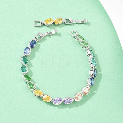 Platinum Tone Brass Micro Pave Cubic Zirconia Tennis Bracelets BJEW-B160-04P-01-1